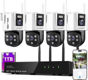 [Dual-Image Wide FOV] XMARTO 16CH Security Camera System Wireless, 4-Set 2-in-1 Cameras, 4K Long Range WiFi 6 Surveillance NVR, Pan Tilt Zoom 4MP QHD Home CCTV Camera Set w. 1TB HDD, 0 Monthly Fee