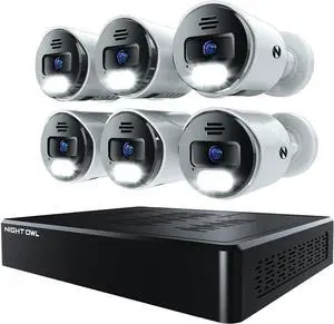 Night Owl Power Over Ethernet 12 Channel NVR Video Home Security Camera System with (6) Wired IP 4K HD Indoor/Outdoor Deterrence Cameras and 2TB Hard Drive (Add up to 4 Wi-Fi Cameras)