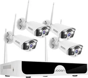 JOOAN 3MP Wireless Security Camera System Outdoor [H.265+ System & 2 Way Audio] 10CH NVR&4 WiFi Cameras for Home Surveillance IP67 Weatherproof Color Night Vision Motion/Human Detection&Alert