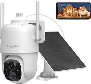LongPlus Security Cameras Wireless Outdoor, Solar Wireless Cameras for Home Security, Battery WiFi Cameras Outdoor PTZ 360° Security Camera with Floodlight Color Night Vision Motion Sensor Alarm