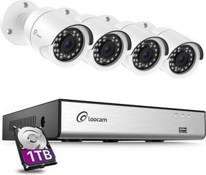 DVR Security Camera System 1080p, AI Human Vehicle Detection, 8CH 4 Cams H.265+ DVR & 1TB HDD Wired CCTV Home Surveillance Cameras Indoor Outdoor, Night Vision, Remote Access, App Email Alert