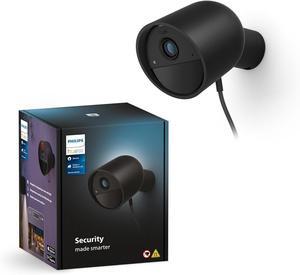 Philips Hue Secure Wired Smart Home Security Camera, Black - 1 Pack - 1080P HD Video - Night Vision - Motion Detection - Two-Way Talk - Indoor/Outdoor - Weatherproof - Works with Hue App