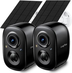 LongPlus Solar Security Camera, Solar Powered Outdoor Camera Wireless, No Monthly Fee, AI Detection, WiFi Home Surveillance Camera Outside with Solar Panel, Color Night Vision (Black-Solar-2MP-2Pack)