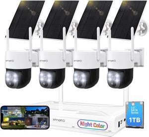 xmartO [Night Color] 2K HD Wireless Solar Security Camera System with Starlight Color Night Vision, PTZ Control, Long Range WiFi6, Easy Mobile View, HDMI View on Monitor/TV, 0 Monthly Fee, 1TB HDD