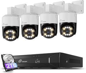 5MP CCTV Security Camera System, 4pcs Pan & Tilt Wired PoE IP Cameras Set for Indoor Outdoor, AI Person/Pet/Vehicle Detection, Color Night Vision, 4K 8CH NVR 2TB HDD Included, Plug & Play