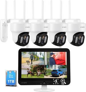 [WiFi 6 & 10X Zoom] XMARTO Wireless PTZ Security Camera System Outdoor with 10X Zoom and AI Auto Tracking, 6MP Dual-Lens Cameras, 12" LCD Monitor NVR/DVR and 1TB HDD Included