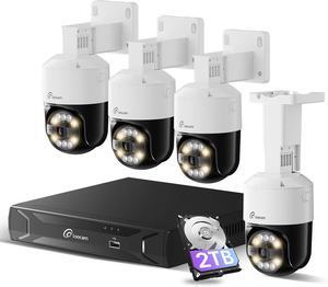 4K CCTV Security Camera System, 4pcs Pan & Tilt Wired PoE IP Cameras Set for Indoor Outdoor, AI Person/Pet/Vehicle Detection, Color Night Vision, 4K 8CH NVR 2TB HDD Included, Plug & Play