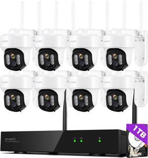 [Auto-Track & 10X Zoom] XMARTO 10CH WiFi 6 HD PTZ Security Camera System Wireless Outdoor/Indoor, Dual-WiFi 4K NVR with 8X Rotate 6MP Home Cams, 1TB HDD (Plug-in 24/7 Surveillance, WiFi-Relay)