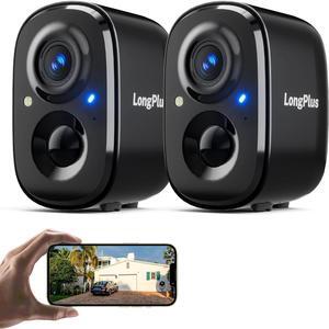 Longplus Security Camera, AI Detection Outdoor Camera Wireless with Siren, No Monthly Fee, Battery Powered WiFi Home Surveillance Camera Outside, Color Night Vision, 2-Way Audio, SD Card/Cloud (2Pack)