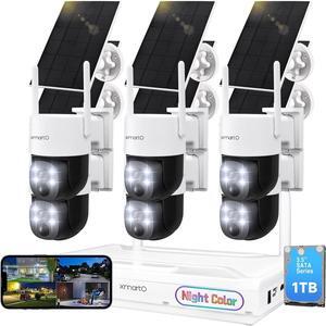 xmartO [Night Color] 6-Cam 2K HD Wireless Solar Security Camera System with Starlight Color Night Vision, PTZ Control, Long Range WiFi6, Easy Mobile View, 0 Monthly Fee, 1TB HDD