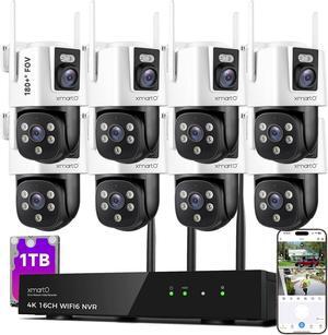 [2-in-1 CAM] XMARTO 16CH Security Camera System Outdoor Wireless, 8pcs 2-in-1 Cameras, 16CH 4K Long Range WiFi 6 Surveillance DVR NVR Kit, Pan Tilt Zoom 4MP QHD Home CCTV Camera Set w. 1TB Hard Disk