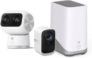 eufy Security eufyCam 3C Indoor Cam S350, Dual Cameras, 4K UHD Resolution Security Camera with 8× Zoom and 360° PTZ+ Homebase 3