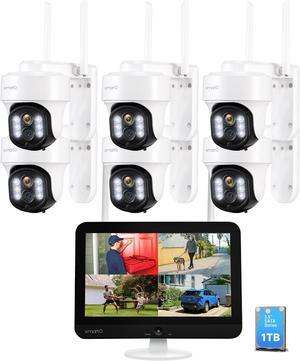 XMARTO 10X Zoom WiFi 6 AI Auto Tracking PTZ Home Security Camera System with LCD Monitor NVR/DVR (1TB HDD Storage), with 6X Rotate 6MP Home Cams
