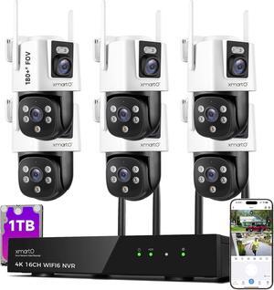 [2-in-1 CAM] XMARTO 16CH Security Camera System Outdoor Wireless, 6pcs 2-in-1 Cameras, 16CH 4K Long Range WiFi 6 Surveillance DVR NVR Kit, Pan Tilt Zoom 4MP QHD Home CCTV Camera Set w. 1TB Hard Disk