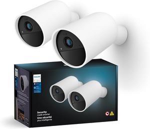 Philips Hue Secure Battery-Powered Smart Home Security Camera, White - 2 Pack - 1080P HD Video - Night Vision - Motion Detection - Two-Way Talk - Indoor/Outdoor - Weatherproof - Works with Hue App