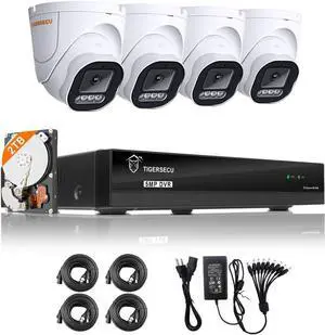 TIGERSECU 5MP 8-Channel 4 Dome Cameras DVR Security Bundle with 2TB HDD