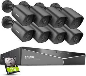 SANNCE 8CH 1080P Home Security Camera System with 8x1080P Indoor/Outdoor Surveillance Cameras and 1TB Hard Disk Included with EXIR Night Vision