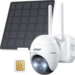 ieGeek 3G/4G LTE Cellular Security Cameras Wireless Outdoor - Solar Powered Home Security System with Lights, No WiFi Battery Surveillance Cam, Color Night Vision, PIR Motion Detection, 2-Way Video