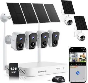 SANSCO Wireless Security Camera System, Solar-Powered 4MP 6 Cam-Kit, Color Night Vision, 2.4G & 5G WiFi, 128GB Local Recording, No Subscription