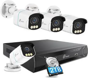 4K PoE Security Camera System, 4pcs 5MP CCTV Wired PoE IP Cameras, AI Human Vehicle Detect, True Color Night Vision, Spotlight Siren Alarm, 2-Way Talk, 8 Channel NVR & 2TB HDD for 24/7 Record