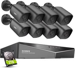 SANNCE 1080P CCTV Camera System, 5 in 1 DVR Hybrid Digital Video Recorder Compatible with TVI AHD CVI CVBS Analog IP Cameras, 8 IP66 Outdoor Security Camera, 2TB Hard Drive