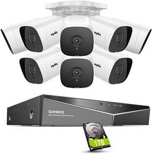 SANNCE 1080P Wired Security Camera System, CCTV 8 Channel 5-in-1 DVR with 1TB Hard Drive and 8Pcs Outdoor Day/Night Surveillance Cameras, Easy Remote Access, Motion Detection, 100ft Night Vision