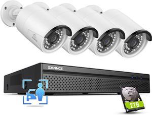SANNCE 4K POE CCTV Home Security Camera System 8CH POE NVR Recorder with 2TB Hard Drive, 4X 5MP Outdoor Metal IP Cam 5MP Resolution, Power Over Ethernet, Easy Mobile Access with APP Alert