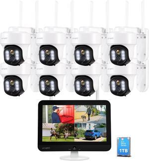 [WiFi 6 LCD NVR] XMARTO 10X Zoom AI Auto Tracking PTZ Home Security Camera System with LCD Monitor NVR/DVR (1TB HDD Storage), with 8X Rotate 6MP Home Cams