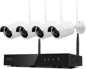 XMARTO Wireless Security Camera System 10CH 4PC 3MP Wireless Security IP Camera System(Built-in Router, Plug N Play, Mobile View, Night Vision, Supports Audio Microphones)