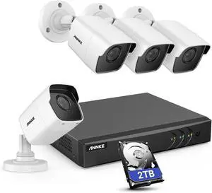 ANNKE 5MP Home Security Camera System, 8 Channel CCTV H.265+ DVR Recorder with 2TB Hard Drive, 4 x 5MP (2560TVL) IP67 Waterproof Outdoor Bullet Cameras, Email Alert, Remote Access, 100 ft Night Vision ANNKE 5MP Home Security Camera System, 8 Channel CCTV H.265+ DVR Recorder with 2TB Hard Drive, 4 x 5MP (2560TVL) IP67 Waterproof Outdoor Bullet Cameras, Email Alert, Remote Access, 100 ft Night Vision