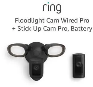 Ring Floodlight Wired Pro, Black with Ring Stick Up Cam Pro Battery, Black