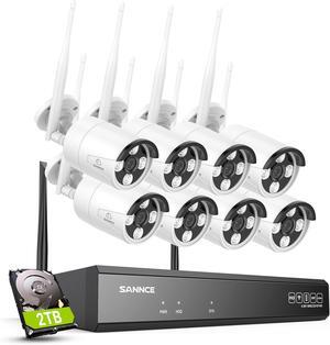 SANNCE 2K Wireless Security Camera System, 8CH 5MP NVR with 8Pcs 3MP Outdoor WiFi IP Surveillance Cameras with One-Way Audio,Night Vision, Remote Access, Motion Alerts, Compatible with Alexa, No HDD