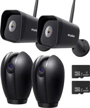 LaView Security Cameras for Home + 2X 32GB SD Cards,PT Home Security Camera System with Motion Detection,Two-Way Audio,Night Vision,Indoor WiFi Camera for Baby/pet,Alexa,USA Cloud Service