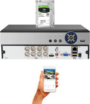 Evertech 8 Channel Security DVR Recorder H.265 Hybrid 4in1 AHD TVI CVI Analog CCTV Security Camera System for up to 2.4mp Camera Digital Video Recorder 4TB Hard Drive