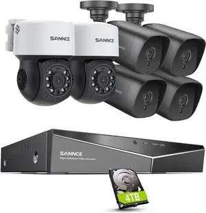 SANNCE 8 Channel Security CCTV Camera System 1080P, 2MP CCTV DVR with 4TB Hard Drive, 4X 1080P Bullet Surveillance Cameras, 2X PT Digital Zoom Dome Camera, Outdoor/Indoor Email & APP Alert