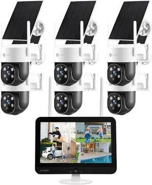 xmartO 100% Wire-Free PTZ Solar Home Security Camera System Wireless, 6-Set 2K 4MP QHD CCTV Camera Kit with 4k 10CH Expandable WiFi NVR Screen, All-Weather Solar Charge