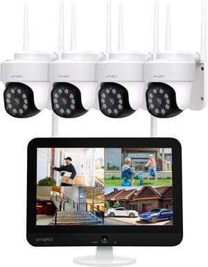 [Auto-Track Camera] XMARTO 2K Auto-Track PTZ Wireless Security Camera System Outdoor, 10CH HD Network Video Recorder NVR Screen with 4X Rotate WiFi Security Cameras