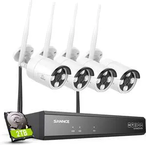 SANNCE 16CH 8MP NVR Wireless Security Camera System with 4 * 8MP IP66 Waterproof Surveillance IP Cameras, 2TB HDD Storage, Dual-Band WiFi, H.264+ Video Coding, Night Vision