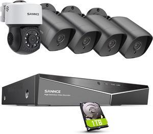 SANNCE 8 Channel Security CCTV Camera System 1080P, 2MP CCTV DVR with 1TB Hard Drive, 4X 1080P Bullet Surveillance Cameras, 1x PT Digital Zoom Dome Camera, Outdoor/Indoor Email & APP Alert