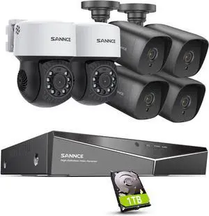 SANNCE 8 Channel Security CCTV Camera System 1080P, 2MP CCTV DVR with 1TB Hard Drive, 4X 1080P Bullet Surveillance Cameras, 2X PT Digital Zoom Dome Camera, Outdoor/Indoor Email & APP Alert