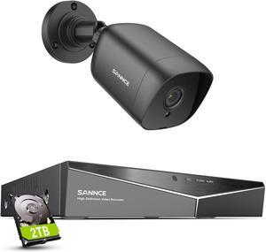 SANNCE 1080P CCTV Camera System, 5 in 1 DVR Hybrid Digital Video Recorder Compatible with TVI AHD CVI CVBS Analog IP Cameras, 1 IP66 Outdoor Security Camera, 2TB Hard Drive
