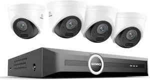 SANNCE 2K 3MP PoE Security System, 8CH 6MP Surveillance NVR with 4PCS 3MP HD Weatherproof Dome Cameras with H.265 Video Compression, Smart IR LED, APP Push Alert, Remote Access (No HDD)