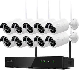 XMARTO Wireless Security Camera System 16CH Wi-Fi 6 10PC 3MP Wireless Security IP Camera System(Built-in Router, Plug N Play, Mobile View, Night Vision, Supports Audio Microphones)