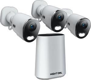 Night Owl 8 Channel Wi-Fi Video Home Security Hub with (3) Plug-in Wi-Fi 2K HD Indoor/Outdoor Spotlight Cameras with 2-Way Audio and 64GB microSD Card (Expandable up to 8 Cameras)