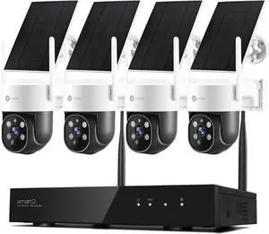XMARTO Wire-Free PTZ Solar Home Security Camera System Wireless, 4-Set 2K 4MP QHD CCTV Camera Kit with 4k 10CH Expandable Wi-Fi 6 NVR, All-Weather Solar Charge