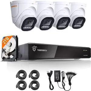 TIGERSECU 5MP 8CH Security Camera System with Motion Detection, Surveillance DVR and Outdoor 4 x 5MP (2560 x 1920) Wide Angle Home CCTV Cameras, IP66, 100-feet Night Vision, 2TB HDD for 24/7 Recording