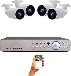Evertech 8 Channel 4 Bullet Security Camera Outdoor Surveillance System 2TB Storage for Recording Playback Remote Viewing