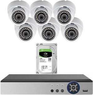 Evertech 8 Channel 6 Camera Security Surveillance System with 2TB Hard Drive Recording Memory