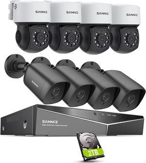 SANNCE 16 Channel Security CCTV Camera System 1080P, 2MP CCTV DVR with 2TB Hard Drive, 4X 1080P Bullet Surveillance Cameras, 4X PT Digital Zoom Dome Camera, Outdoor/Indoor Email & APP Alert