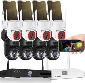 CKK 3K & 2.5K Wireless Security Camera Systems with 1TB HDD & 128GB, PTZ Cameras, Solar Backup, Indoor & Outdoor, 4 Channels, 5MP & 4MP Resolution, Motion Detection, 360 View, 2-Way Audio